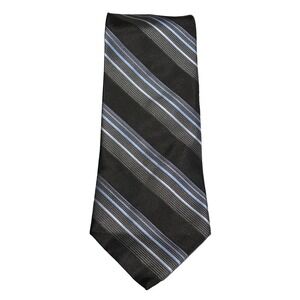 Merona Men's 100% Silk TieBlack Blue‎ Stripe Business Corporate Preppy Academia